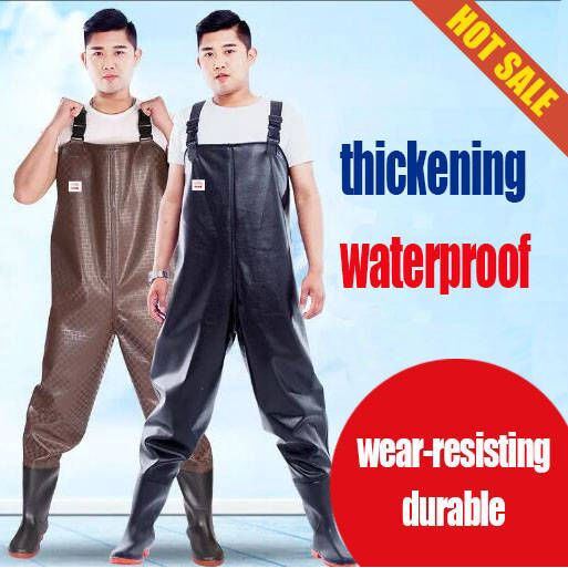 Fishing suit coveralls, water pants, half-length rain pants, waterproof  full-body fish leather pants, thick rain boots