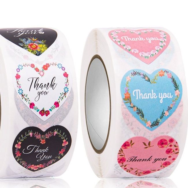 500pcs/roll Thank you Sticker Love Heart Shaped Flower Decoration