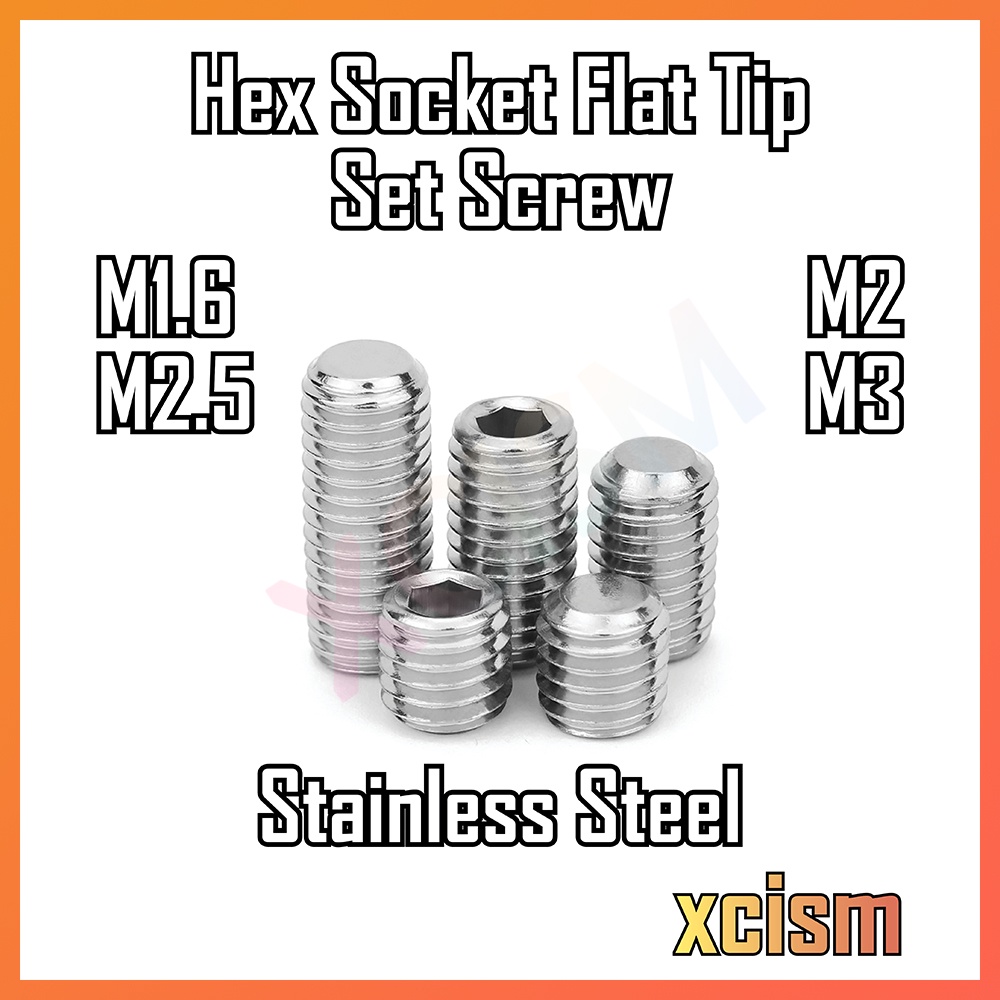 [M1.6 M2 M2.5 M3] Hex Socket Flat Tip Headless Grub Screw Allen Key Set