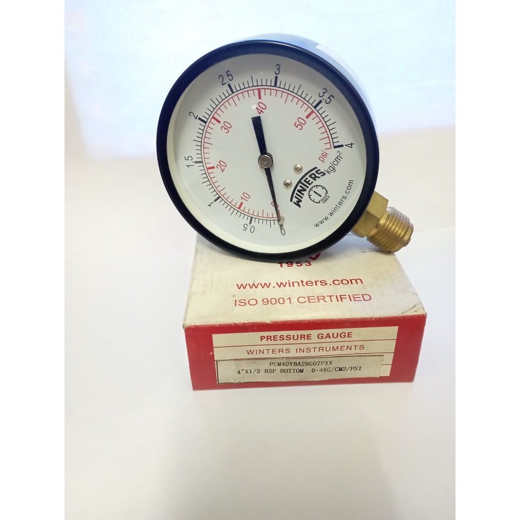 Pressure GAUGE WINTERS 4 Inch x 1/2 Thread RANGE 04 KG CM3 (04 BAR