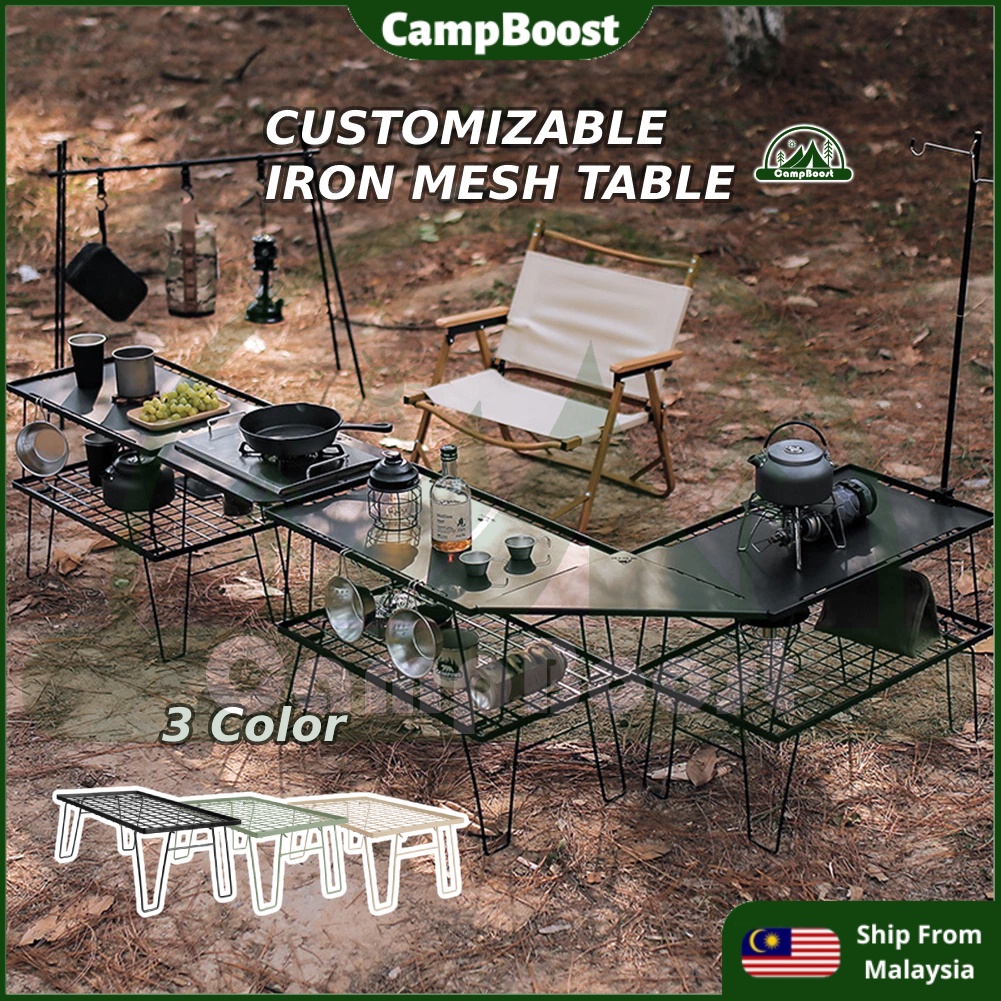 CampBoost Iron Steel Mesh Camping Table Storage Rack Picnic Outdoor Foldable Table Shopee Malaysia