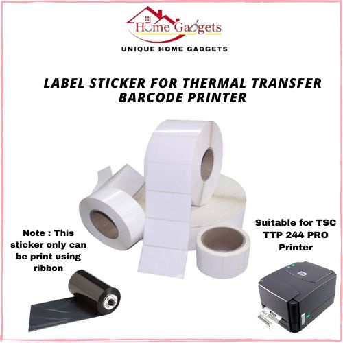 Label Sticker (USE RIBBON) for Thermal Transfer Barcode Printer (White ...