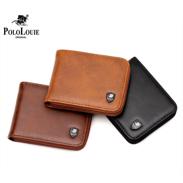 Original Polo Louie Men Leather Casual Zip Wallet Card Short Purse