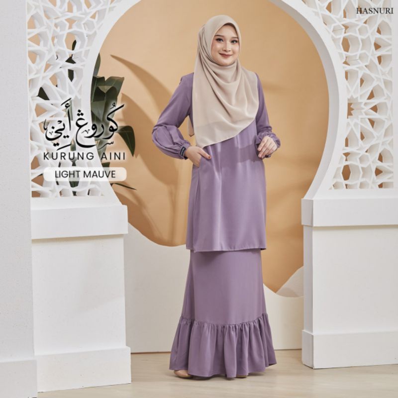 Baju Kurung Aini HASNURI Moden/Minimal/Kain Duyung/Fully Getah/Ruffle ...