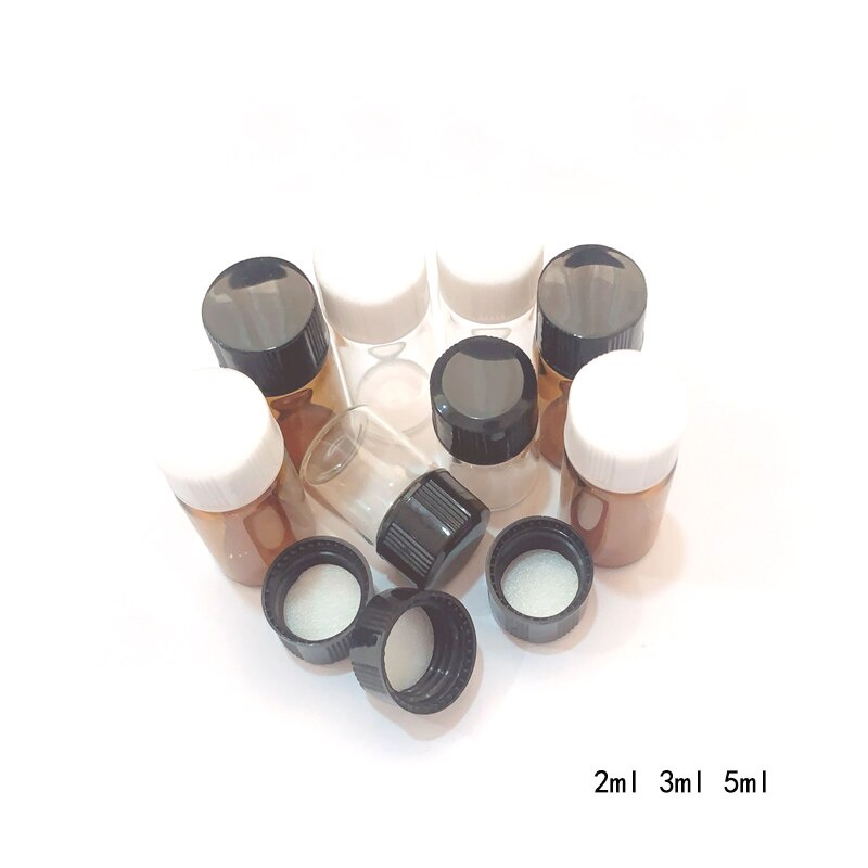 10Pcs 2ml/3ml/5ml clear amber glass vial bottle brown sample laboratory ...