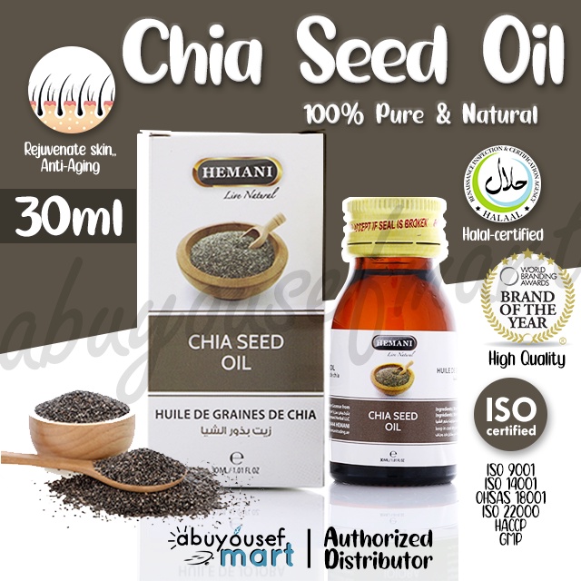 Hemani Chia Seed Oil 30ml Minyak Biji Chia Seeds For Hair, Face