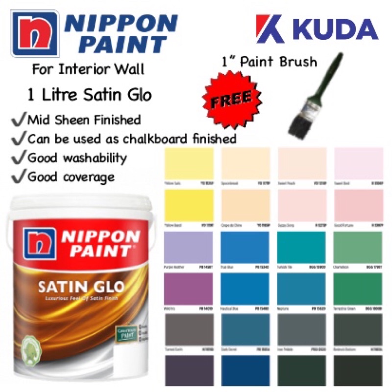 1L NIPPON Satin Glo For Interior Wall Water-Based Paint | Shopee Malaysia