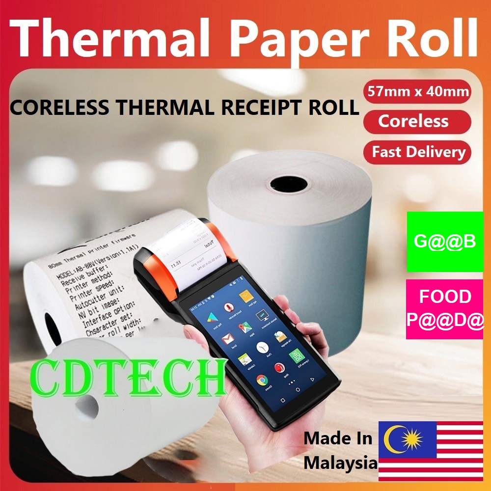 Thermal Paper Roll 57mm x 40mm CORELESS Kertas Receipt foodpanda Food