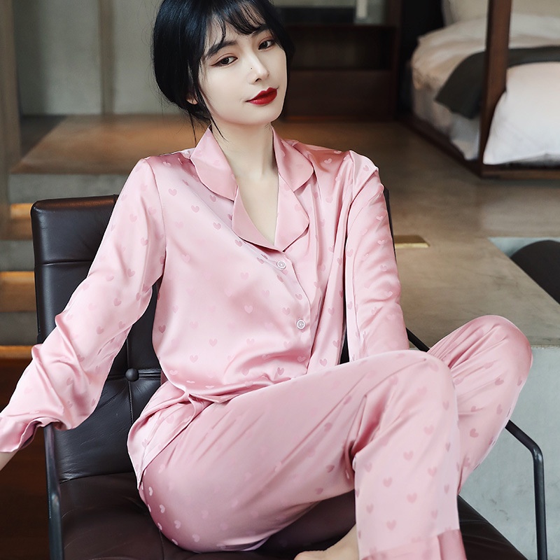 Ice Silk Couple Pajamas Spring And Summer Long-sleeved Printed