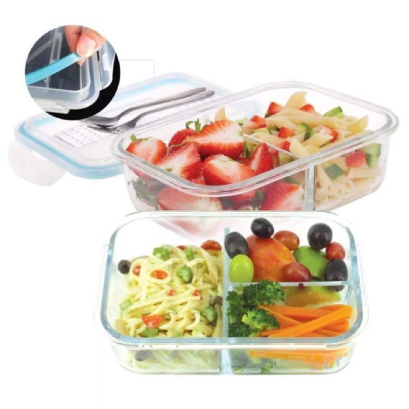 Cosway 2 Compartme /3 Compartment Glass Lunch Box/Container ...