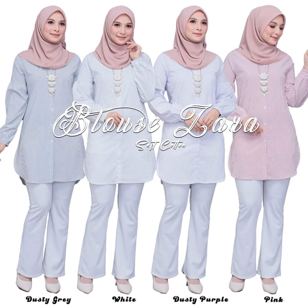 BLOUSE ZARA Soft Cotton 4 colours READY STOCK Jalur Stripe Murah ...