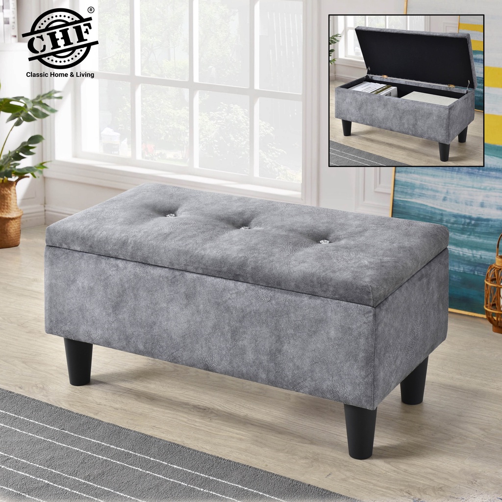 CHF AVA Storage Bench Chair Color Velvet Mable Grey/Light Grey/Brown