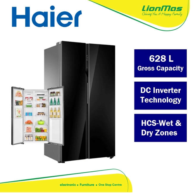 HAIER SIDE BY SIDE FRIDGE (628L) INV, BLACK Shopee Malaysia