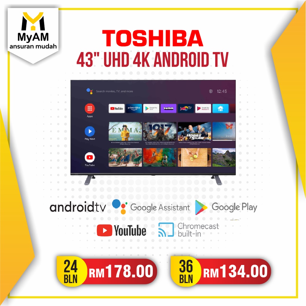 [Installment Plan] Ansuran Mudah Toshiba 43" Android 4K Ultra HD Smart
