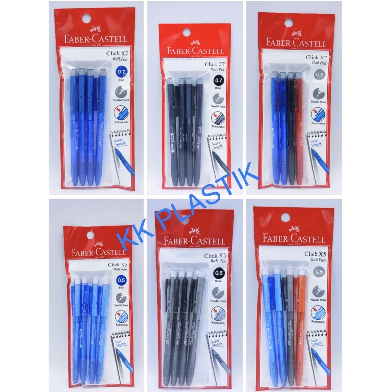 FABER CASTELL Click X7 Ballpoint Pen - Mix 0.7mm (4pcs)