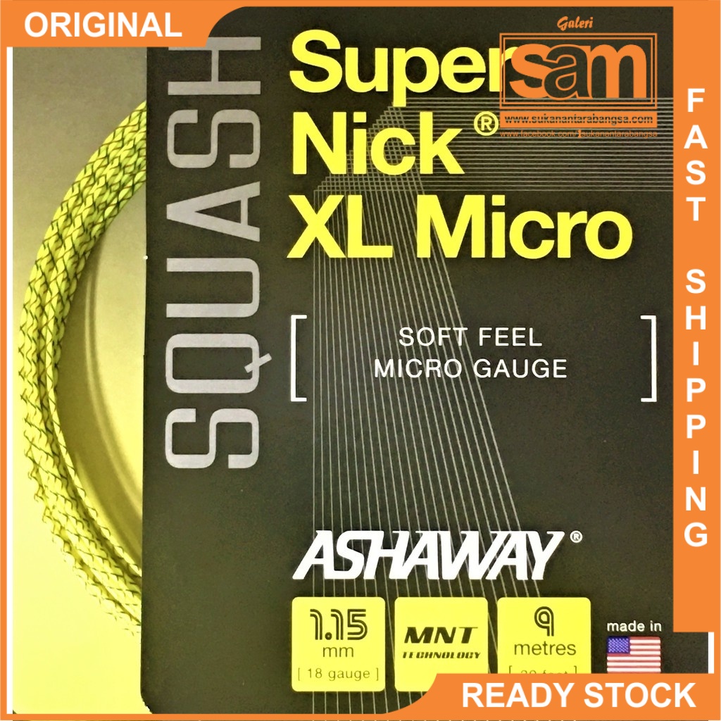 Tali Skuasy Ashaway SuperNick® XL Micro Squash String (18 Gauge) 1.15mm ...