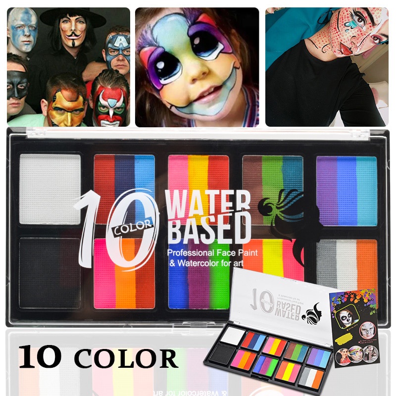 Halloween Face Body Painting Kit 10 Colors Rainbow Water Poster Makeup ...