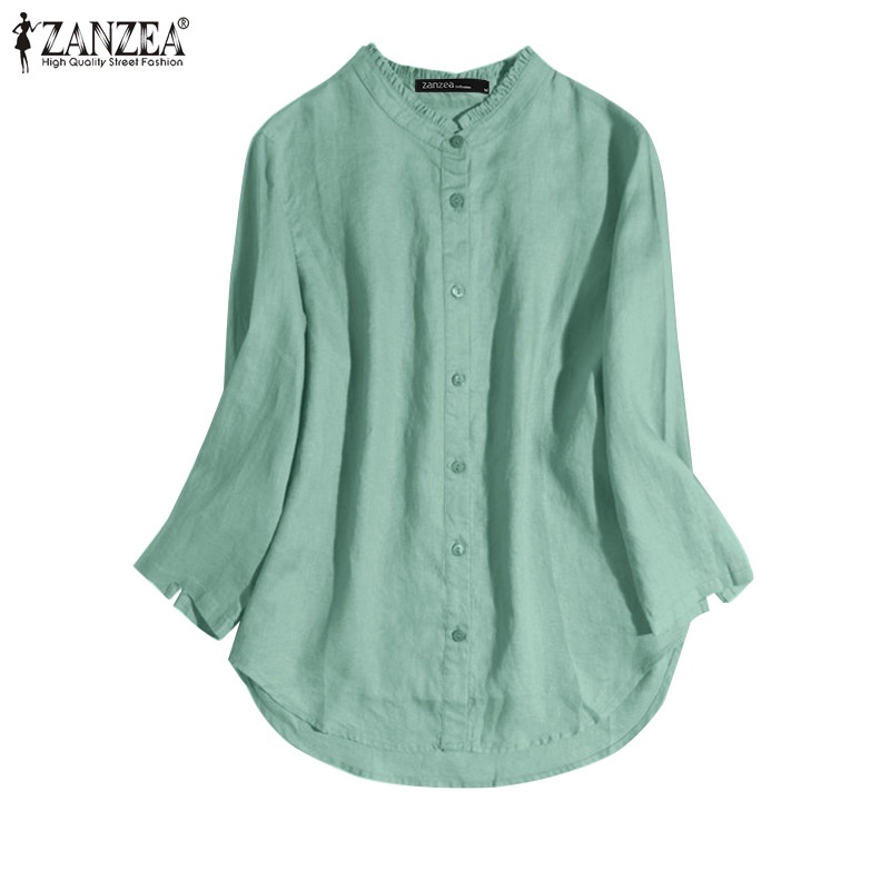 ZANZEA Women Simple Casual Daily Loose Solid O-Neck Long Sleeve Blouse ...