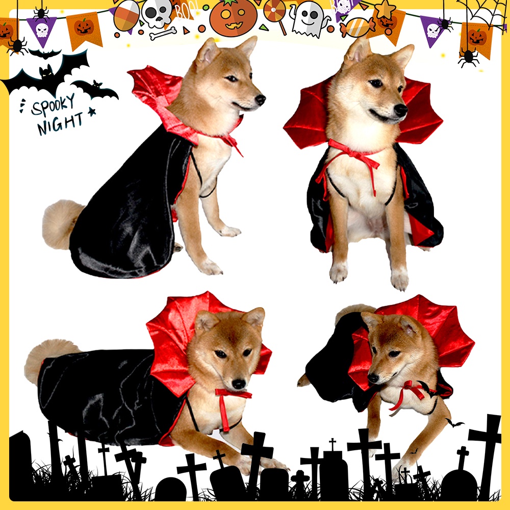 Halloween Cat Dog Cape Costume Red & Black Pet Cloak for Halloween