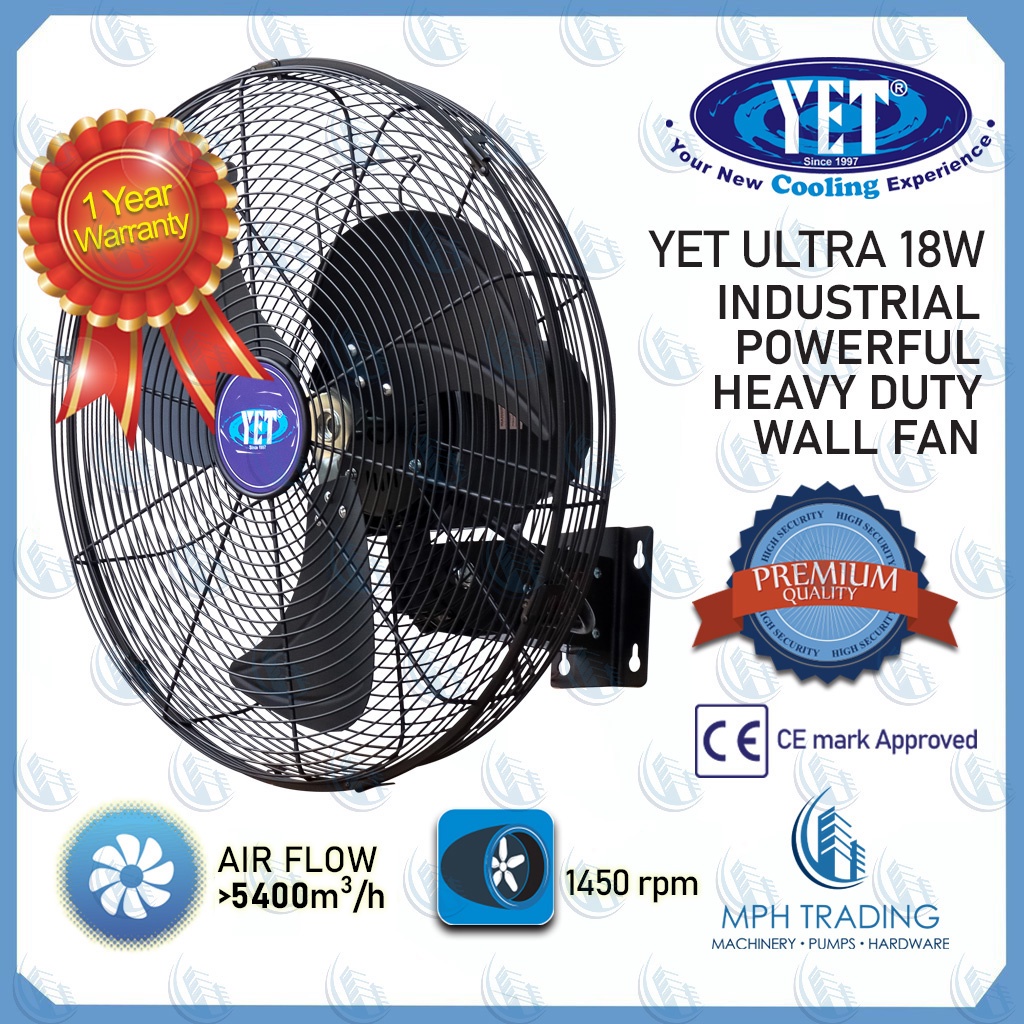 YET Ultra 18W 18" Heavy Duty Powerful Industrial Wall Fan 5400m3h Air
