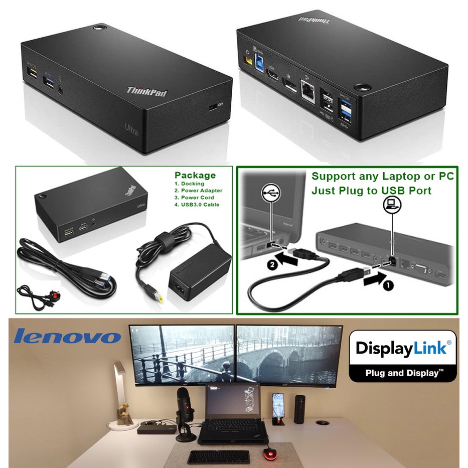 Lenovo Thinkpad USB 3.0 2.0 Ultra Dock Universal DisplayLink Docking