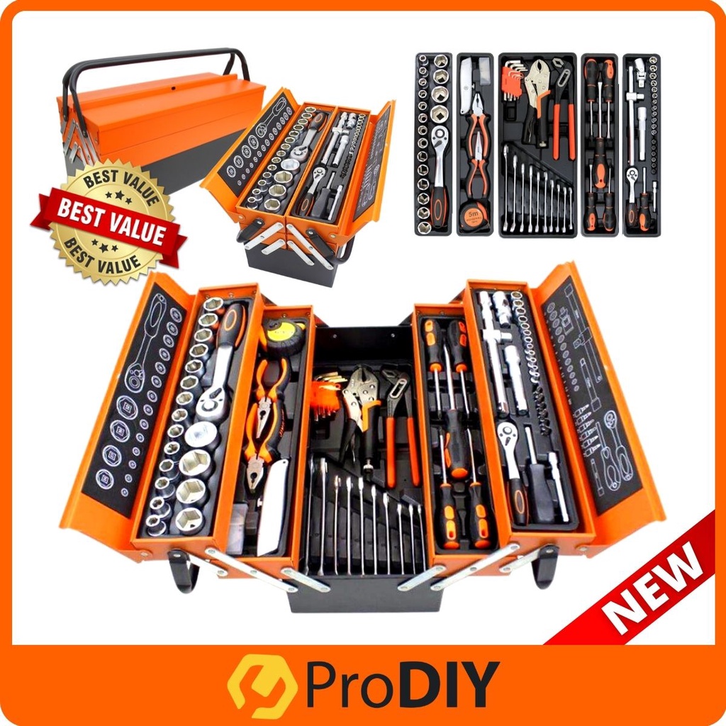 PRODIY 85PCS / 86PCS Metal Tool Box Set Tool Box Heavy Duty Tools Box Full  Set Kotak Spanar Box Ratchet Set Spanar Set
