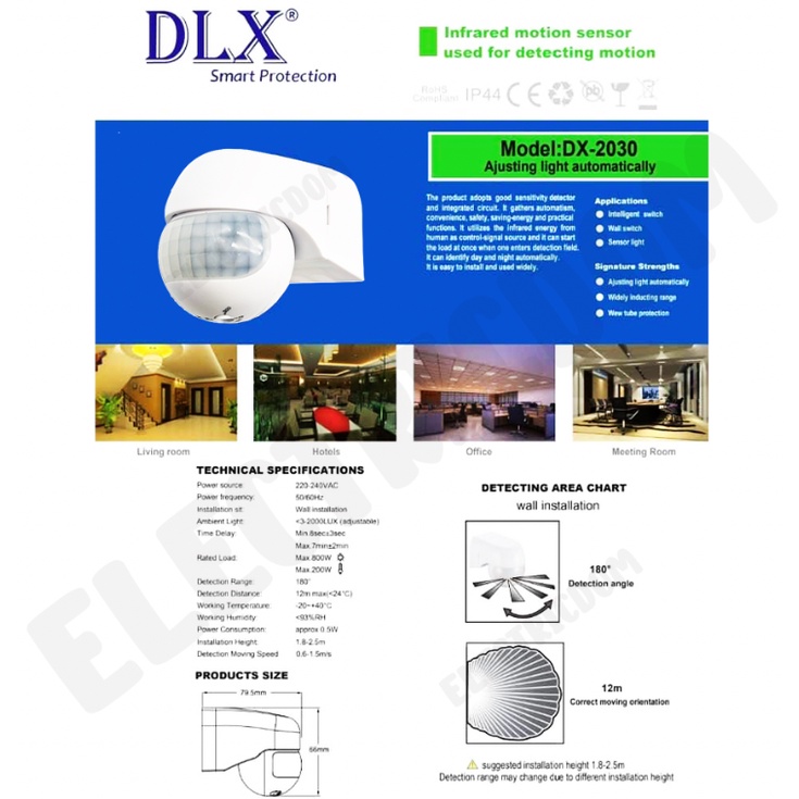 DX2030 WALL MOUNTED INFRARED OUTDOOR MOTION SENSOR 180* (WHITE COLOUR ...