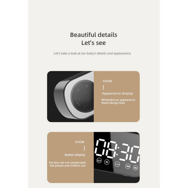 Twitch Z7 Bluetooth Speaker LED Digital Desktop Clock FM Radio Mirror