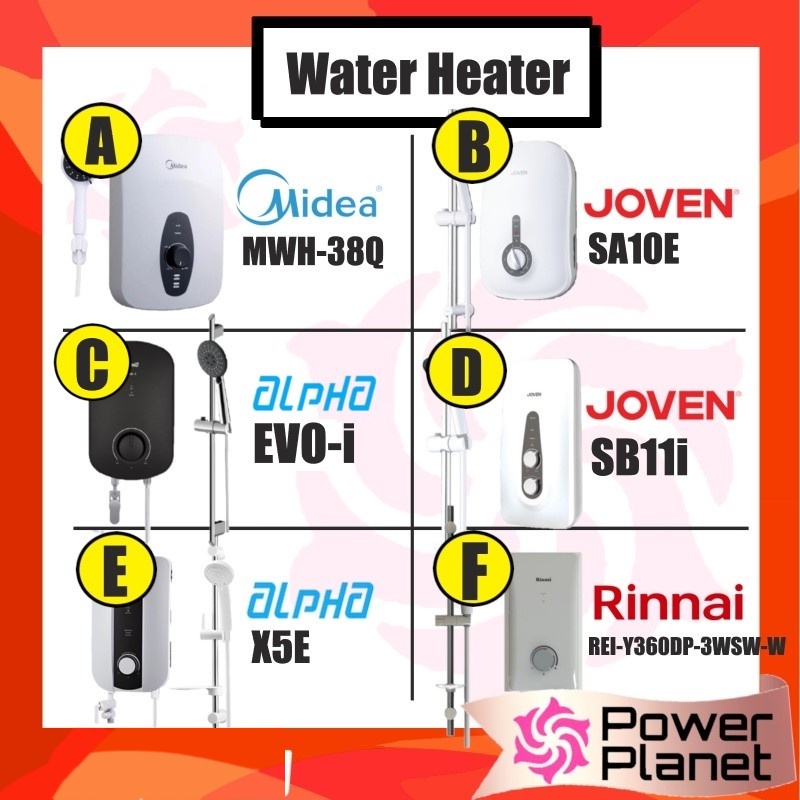 Water Heater ( No Pump or DC pump ) Midea MWH38Q , Joven SA10E /SB11i , Alpha X5E / EVOI BLK