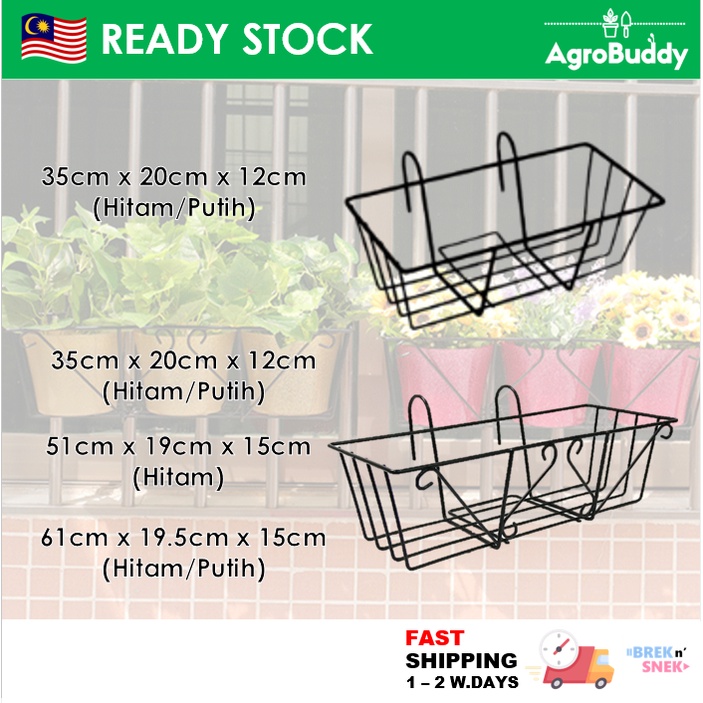 AgroBuddy Rak Besi Gantung Pasu Bunga Segi Empat Panjang| Flower Pot ...