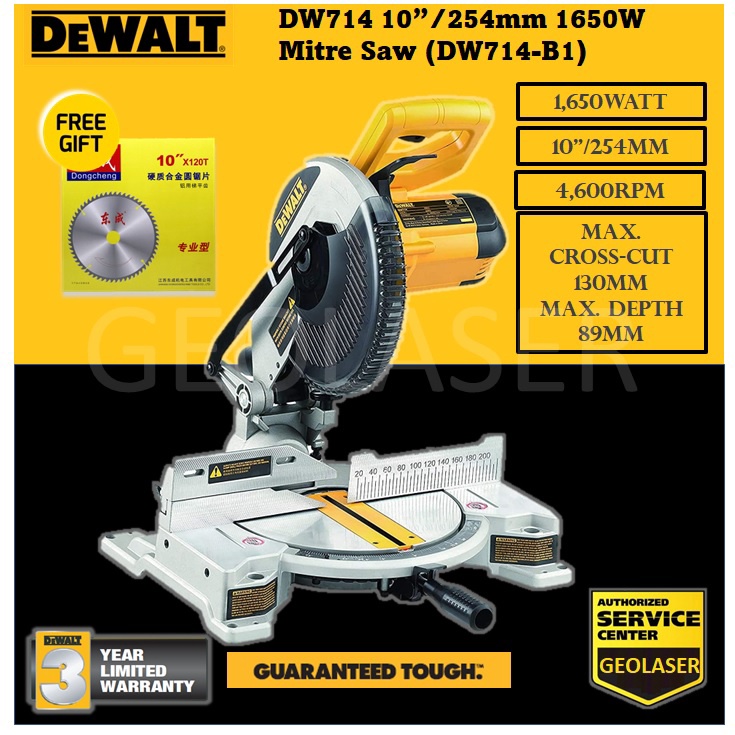 DeWalt 10"/254mm DW714 1650W Mitre Saw (DW714B1) 3 Years Warranty for Wood plywood aluminium