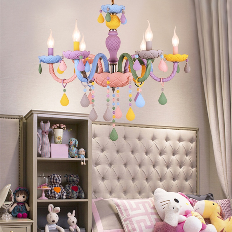 Colourful Crystal Chandelier European Candle lamp children's room lamp  American Girl Princess Makaron Rainbow Chandeliers Lamp