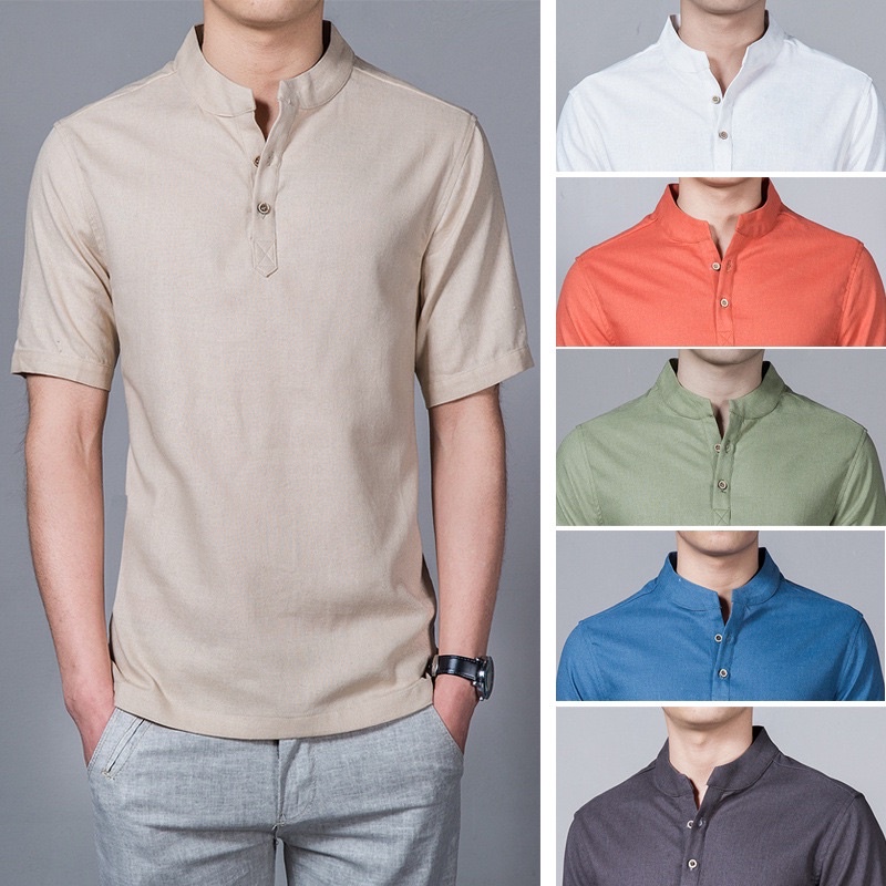 Men's Fashion Linen Shirt men Short Sleeve Slim Fit Leisure Male Shirts