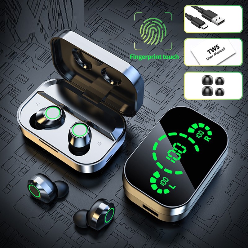 YD03 Wireless Bluetooth Headset TWS Large Screen Smart Digital Display In Ear Breathing Light