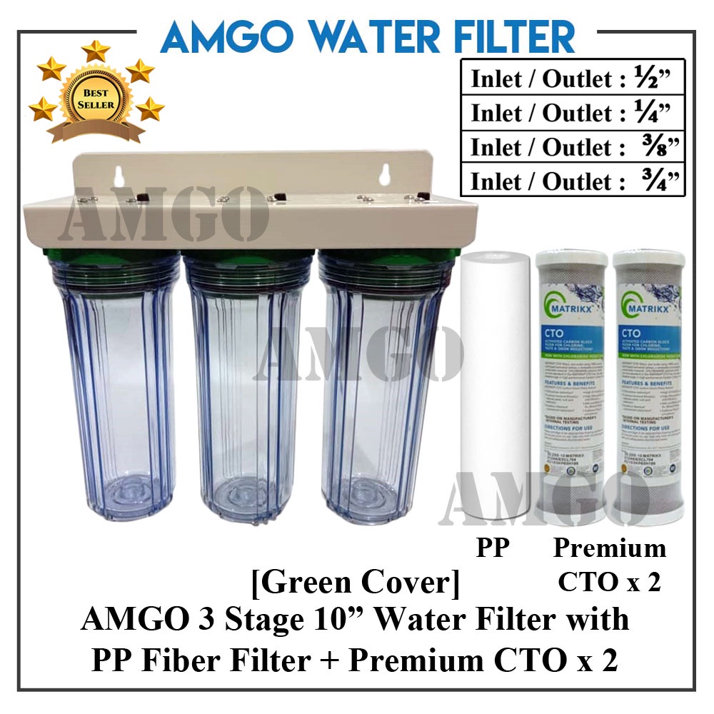 AMGO Heavy Duty 10" 3 Stage Pre Water Filter Set With Filter Restaurant