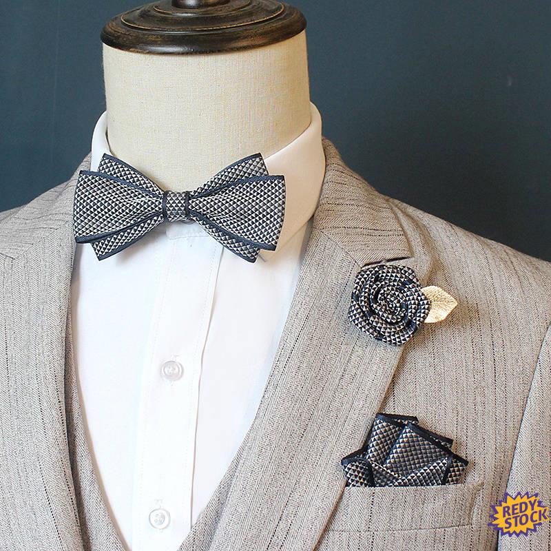 【Ready Straw】 Diamond Collar Bow Tie Men Men's Suit Pocket Square Rose
