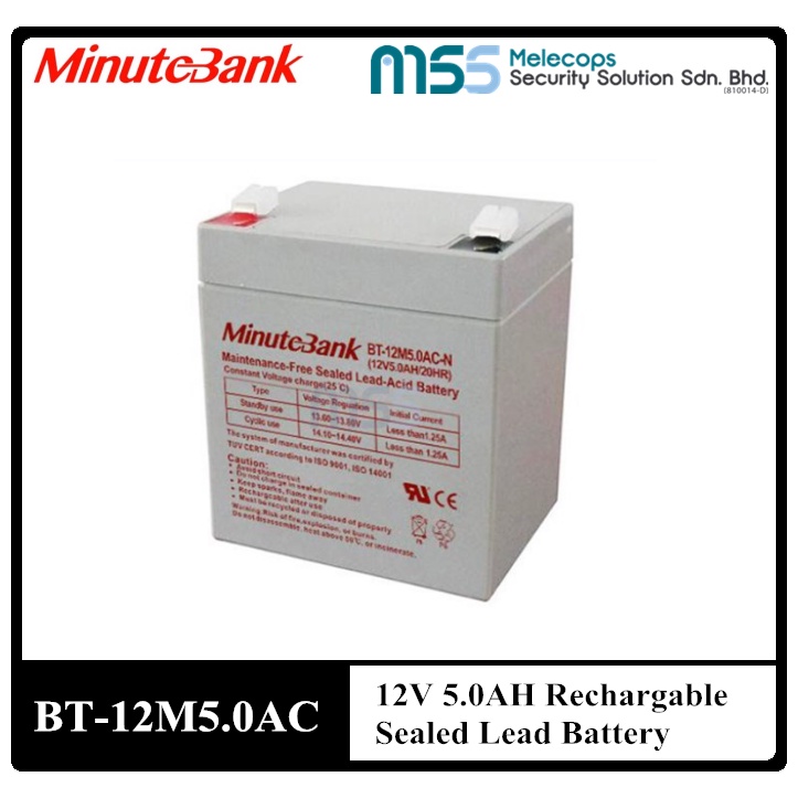 Minute Bank 12V 5.0AH Rechargeable Sealed Lead Battery (BT-12M5.0AC ...