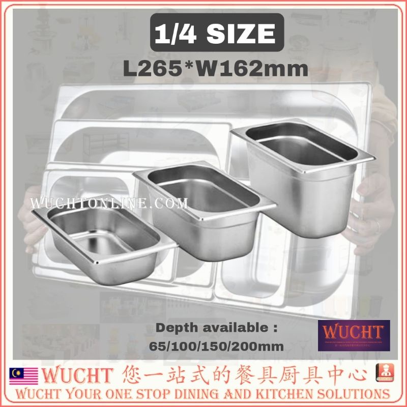 【WUCHT】Stainless Steel GN PAN 1/4 size Gastronorm Pan Food Pan Cover