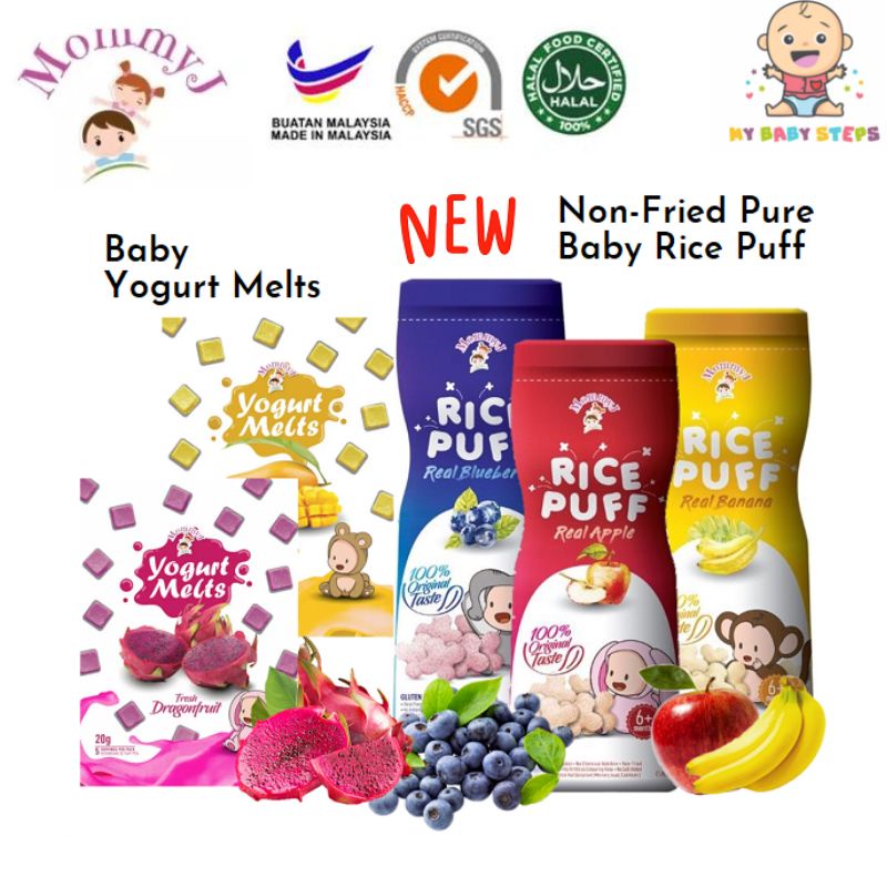 [Halal] MommyJ Mommy J Pure Rice Baby Puffs 45g (Real Banana/Apple