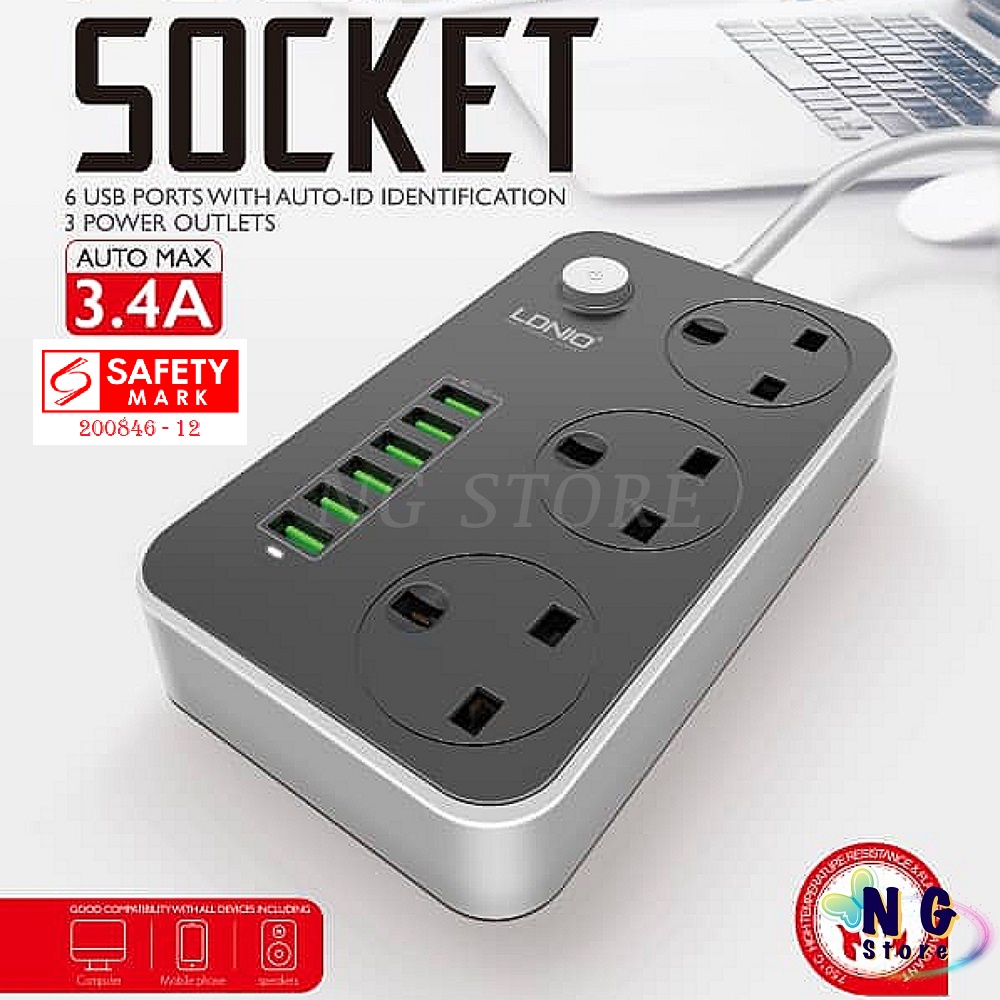 **READY STOCK** LDNIO 3.4A Power Socket with 3 AC + 6 USB SUPER FAST ...