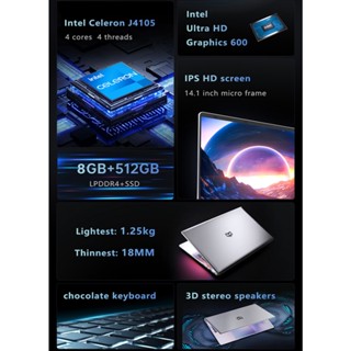 KUU XBOOK-3 14.1inch Laptop 8GB+512GB SSD Intel J4125 Quad Core Windows ...