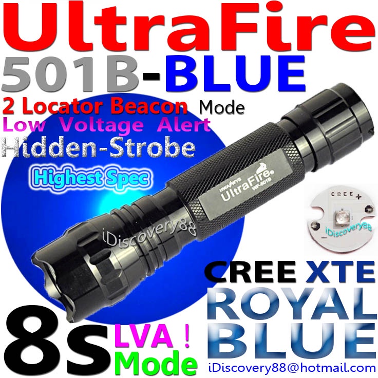 UltraFire 501B XTE Blue 8s+LVA Cree LED Torch Flashlight for Coral ...