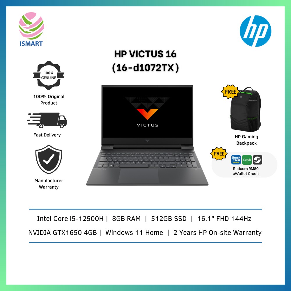 Hp Laptop Victus Gaming 16 D1072tx 161 Fhd 144hz Mica Silver I5 12500h 8gb 512gb Ssd 6073