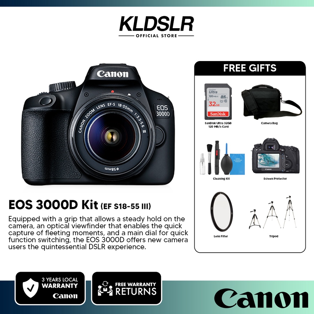 (Ready Stock) Canon EOS 3000D DSLR Camera Kit (EF S1855 III) (Canon