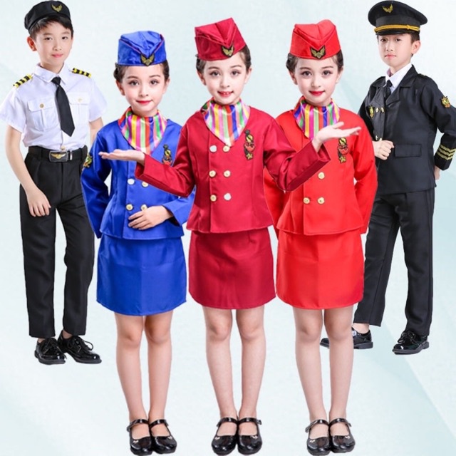 Flight Attendant Uniform Cosplay Kids Stewardess Uniform Baju Pramugari ...