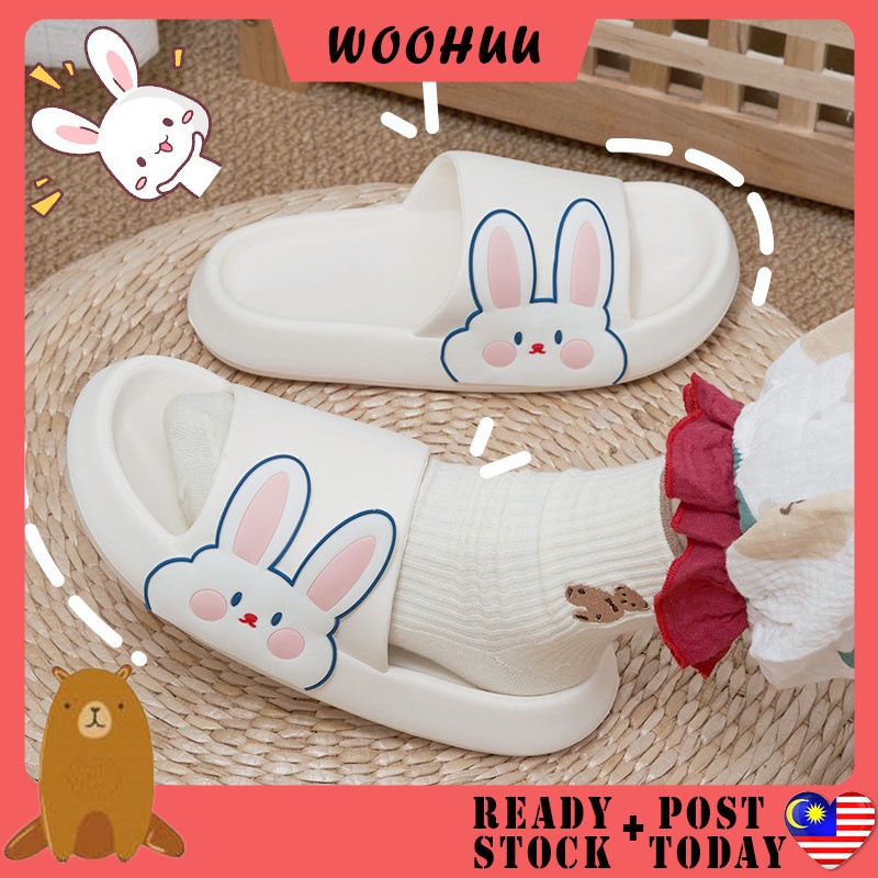 READY STOCK WOOHUU Cute white rabbit slippers Wanita Selipar Selipar ...