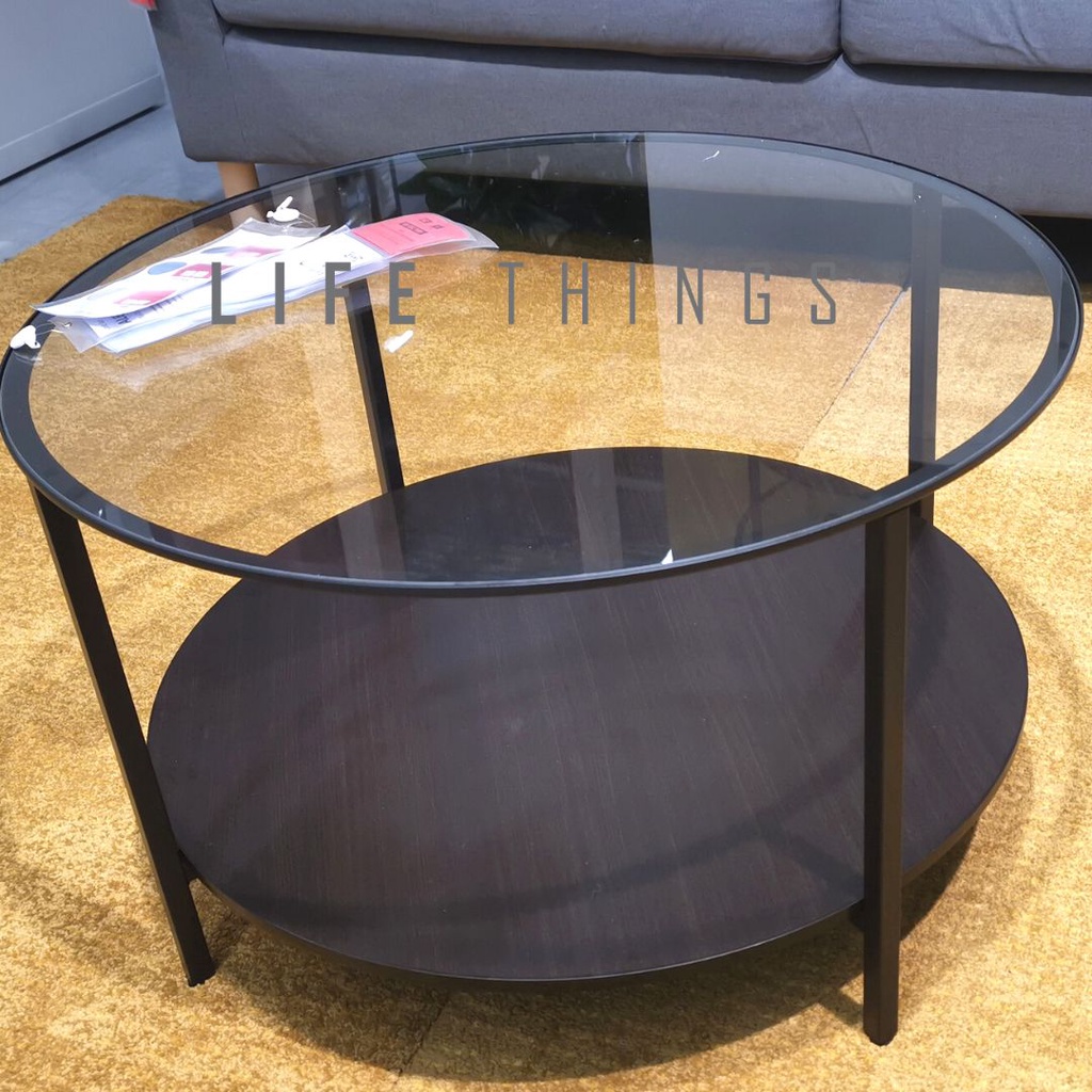 IKEA VITTSJO Coffee table, black-brown/glass, Meja kopi, hitam coklat ...