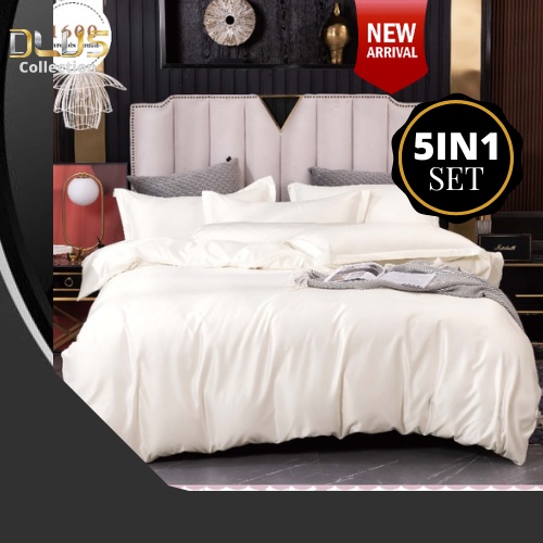 100% Premium Satin 5IN1 Cotton Comforter Bedsheet 1600 Thread Count ...