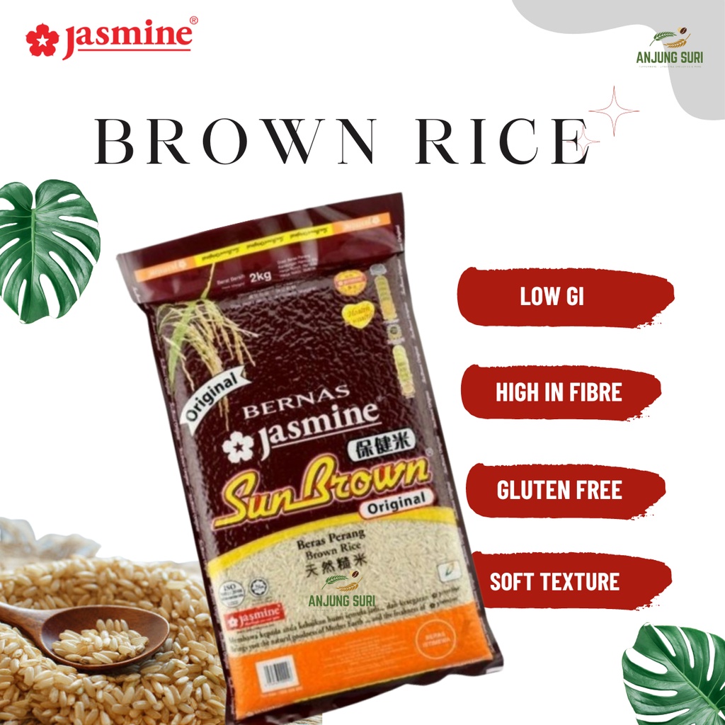 Jasmine Original Sun Brown Rice 2kg Beras Perang Vacuum Pack Pek Vacum