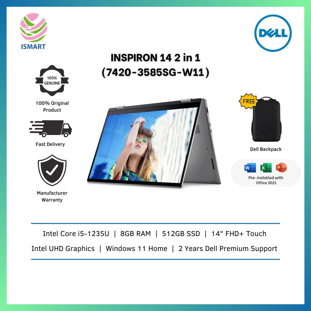 Dell 2In1 Laptop Inspiron 14 7420 3585SGW11 14'' FHD+ Touch Platinum